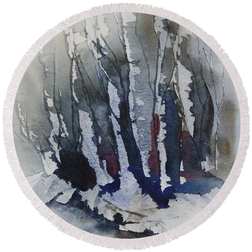 Watercolor Round Beach Towel featuring the painting Grove II by Heather Gallup