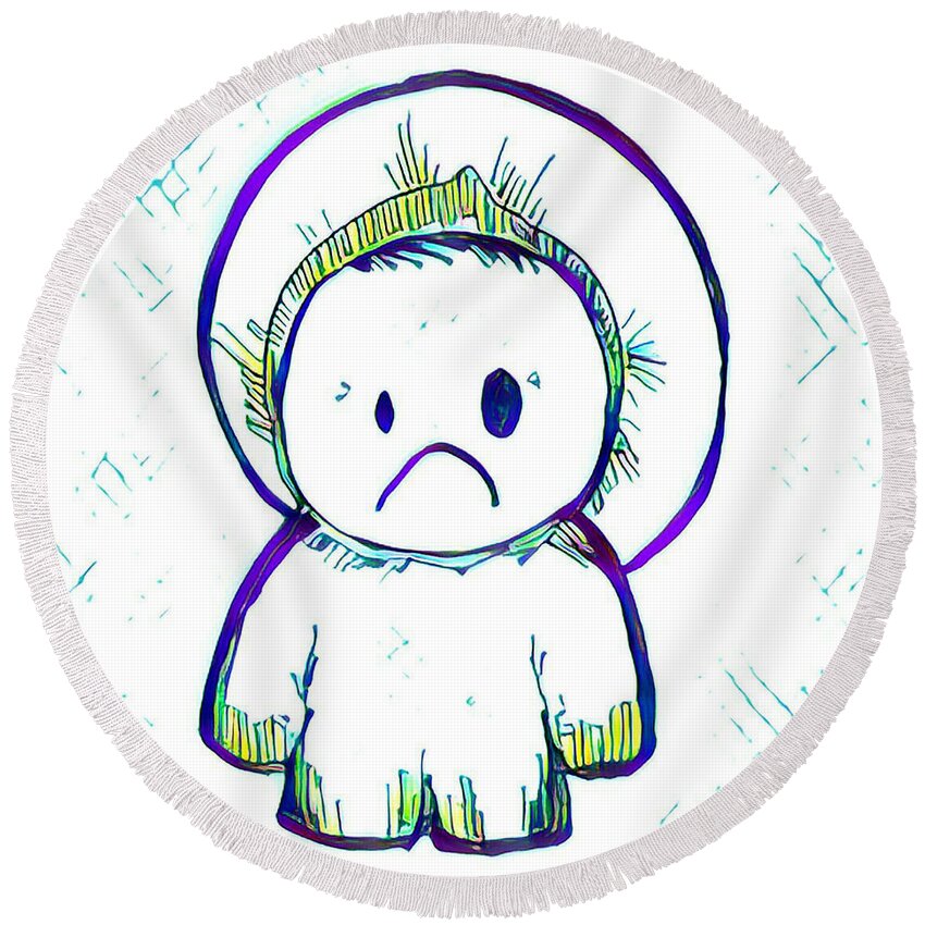 Grumpypants Round Beach Towel featuring the drawing Grumpypants Mosaic by Unhinged Artistry