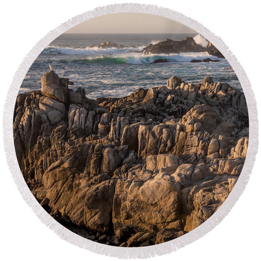 Rocky Coastline Round Beach Towel featuring the photograph Guardians of the Shore by Derek Dean
