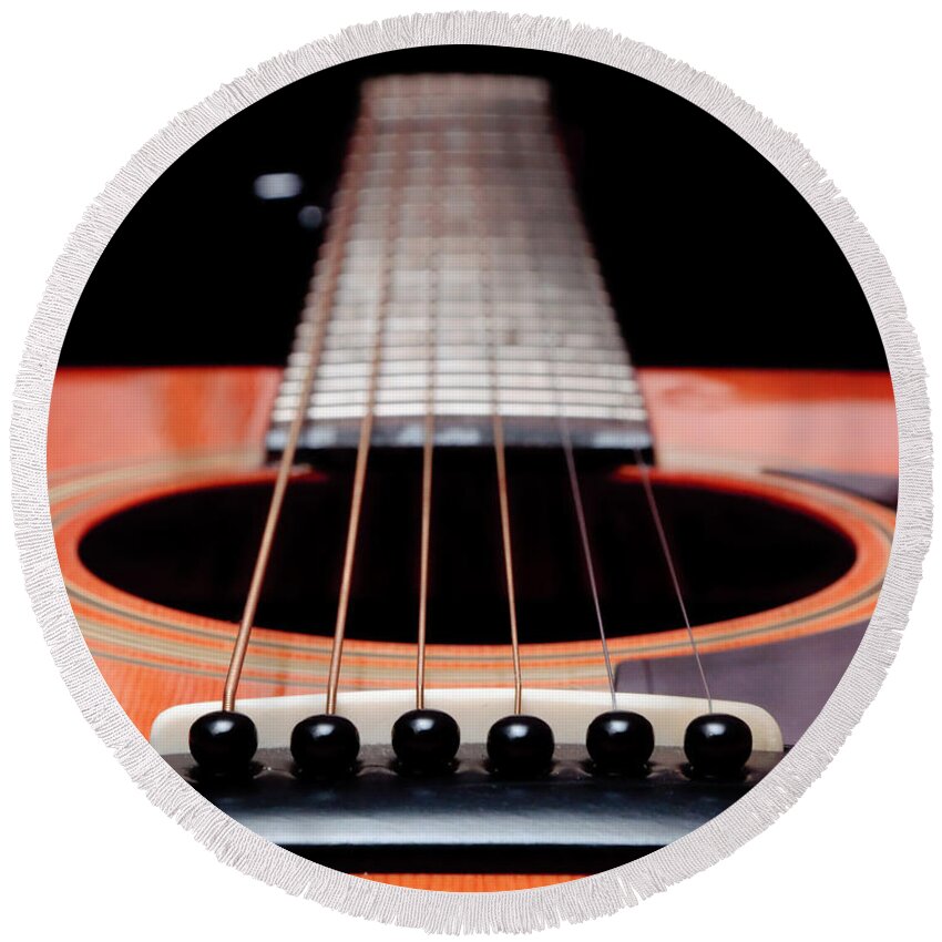 Andee Design Guitar Round Beach Towel featuring the photograph Guitar Orange 19 by Andee Design