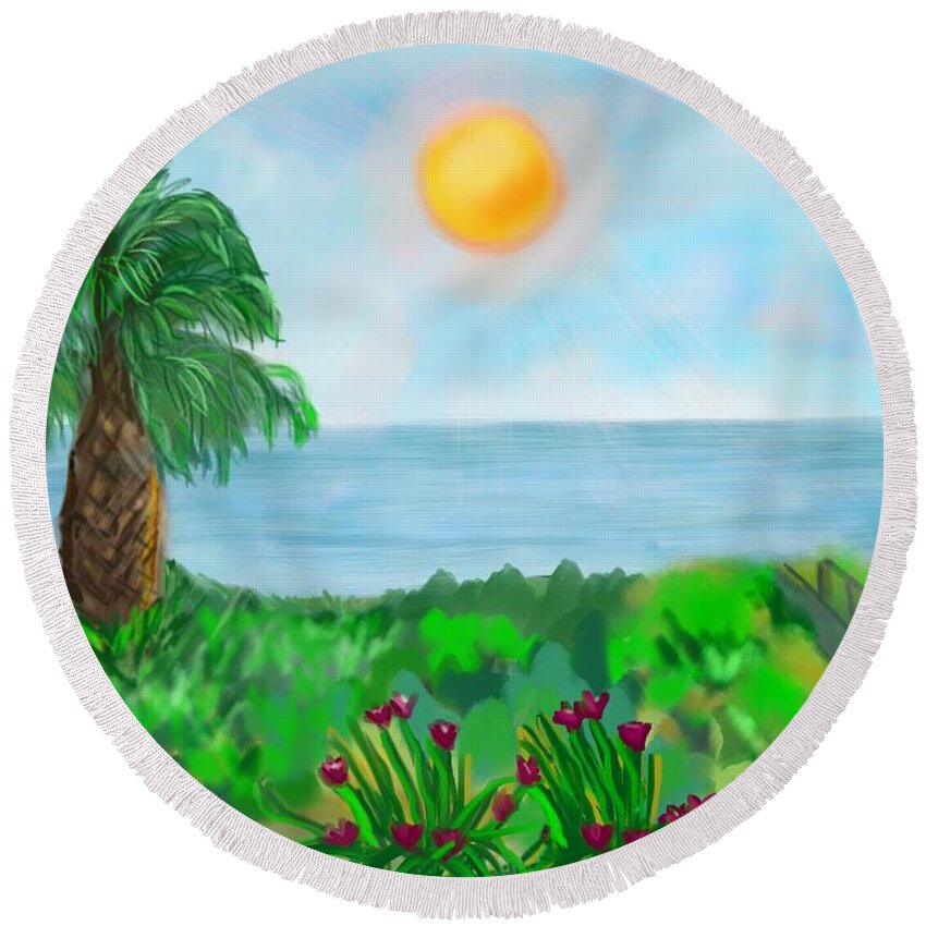 Seascape Round Beach Towel featuring the painting Gulf by Christine Fournier