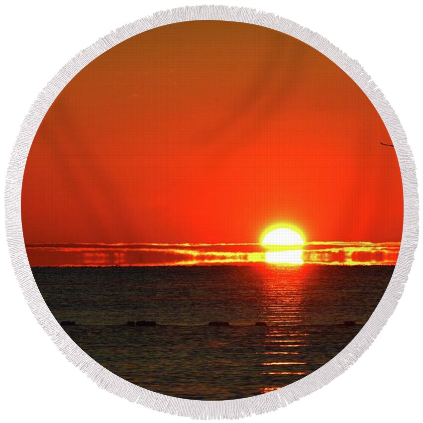 Abstract Round Beach Towel featuring the digital art Gull At Sunrise Two by Lyle Crump