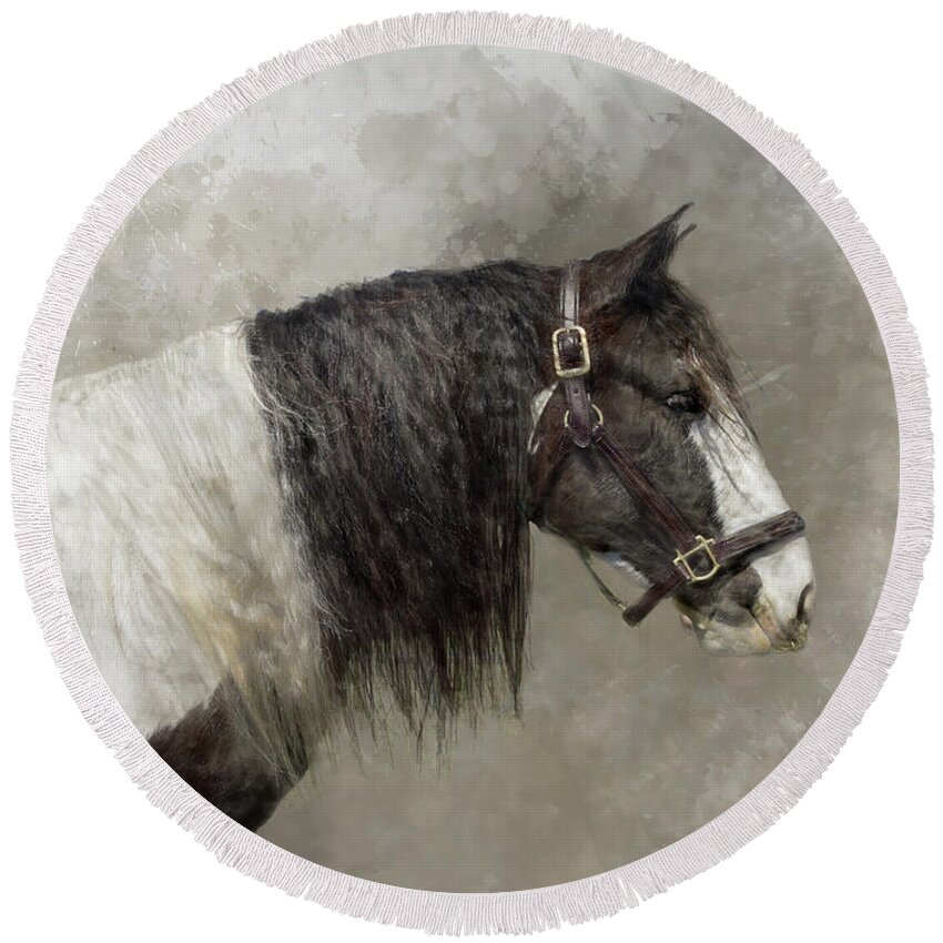  Round Beach Towel featuring the digital art Gypsy Vanner by Kathy Russell