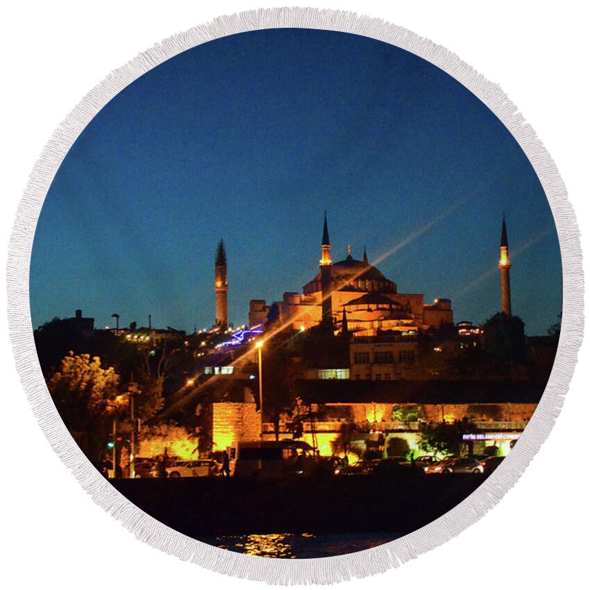 Istanbul Round Beach Towel featuring the photograph Hagia Sophia by Aparna Tandon