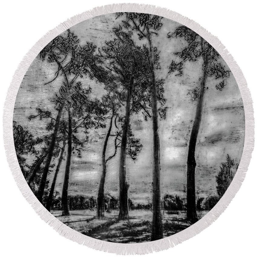 Landscape Round Beach Towel featuring the mixed media Hagley Park Treescape by Roseanne Jones