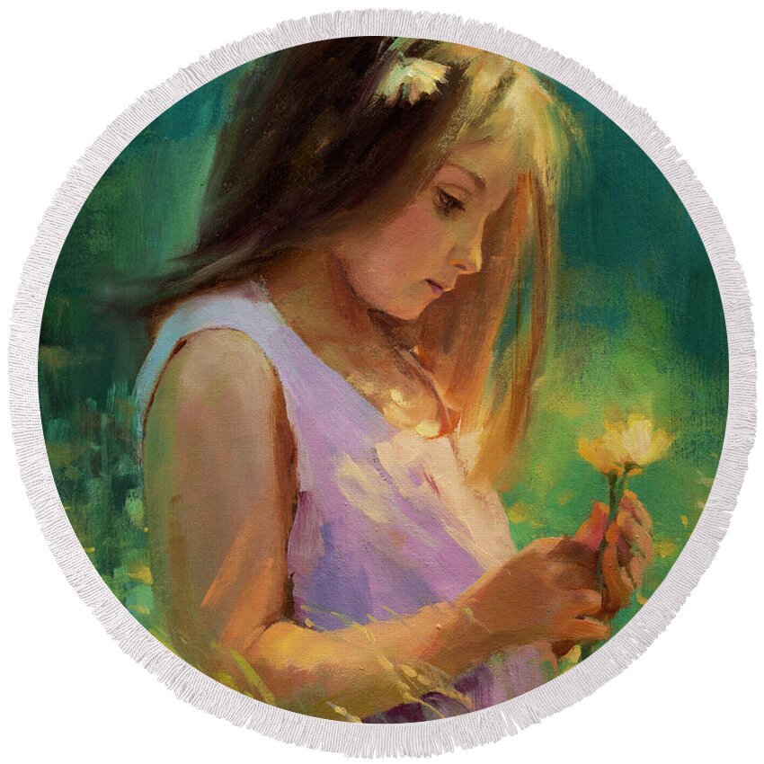 Girl Round Beach Towel featuring the painting Hailey by Steve Henderson