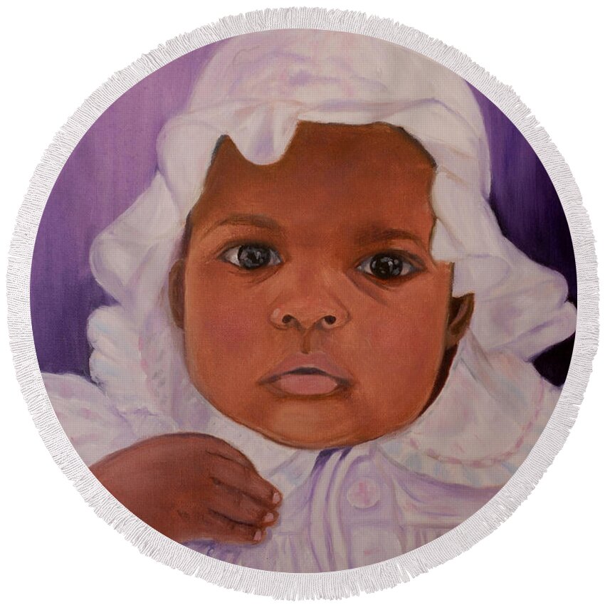 Haiti Round Beach Towel featuring the painting Haitian Baby Orphan by Quwatha Valentine