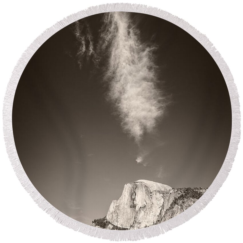 California Round Beach Towel featuring the photograph Half Dome and Cloud by Bryan Mullennix