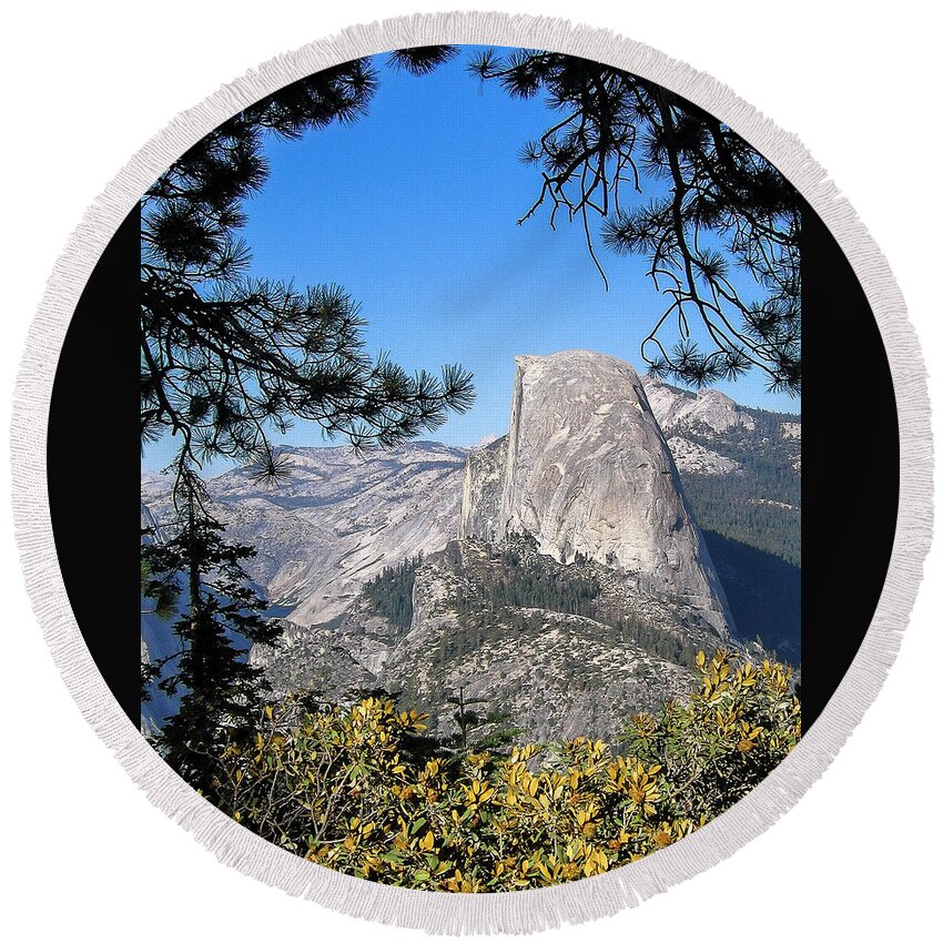 California Round Beach Towel featuring the photograph Half Dome Framed by Ginger Stein