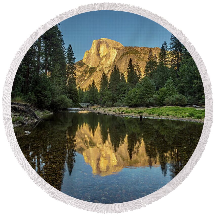 California Round Beach Towel featuring the photograph Half Dome from the Merced by Peter Tellone