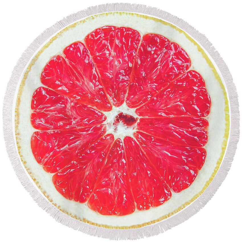 Exotic Round Beach Towel featuring the photograph Half Grapefruit by Mr Doomits