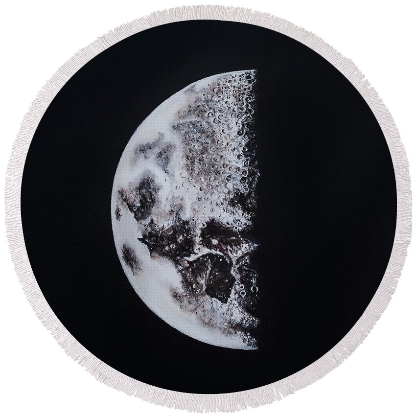 Moon Round Beach Towel featuring the painting Half Moon by Neslihan Ergul Colley