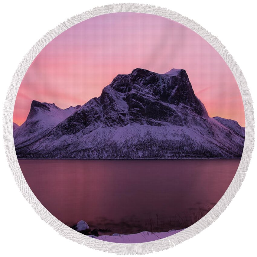 Norway Round Beach Towel featuring the photograph Halo in Pink by Alex Lapidus