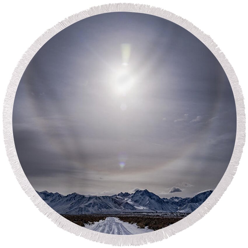 Clouds Round Beach Towel featuring the photograph Halo Road by Cat Connor