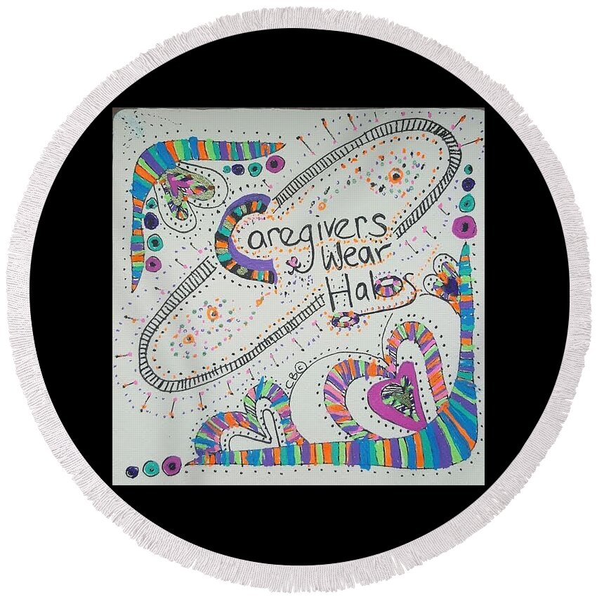 Zentangle Round Beach Towel featuring the drawing Halos by Carole Brecht