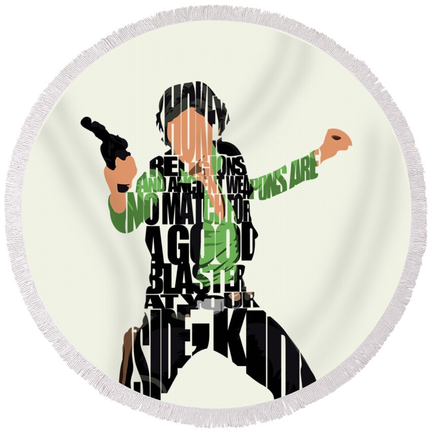 Han Solo Round Beach Towel featuring the painting Han Solo from Star Wars by Inspirowl Design