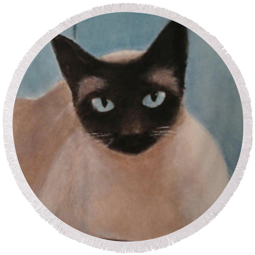 Siamese Cat Round Beach Towel featuring the painting Handsome Boy III by Judith Monette