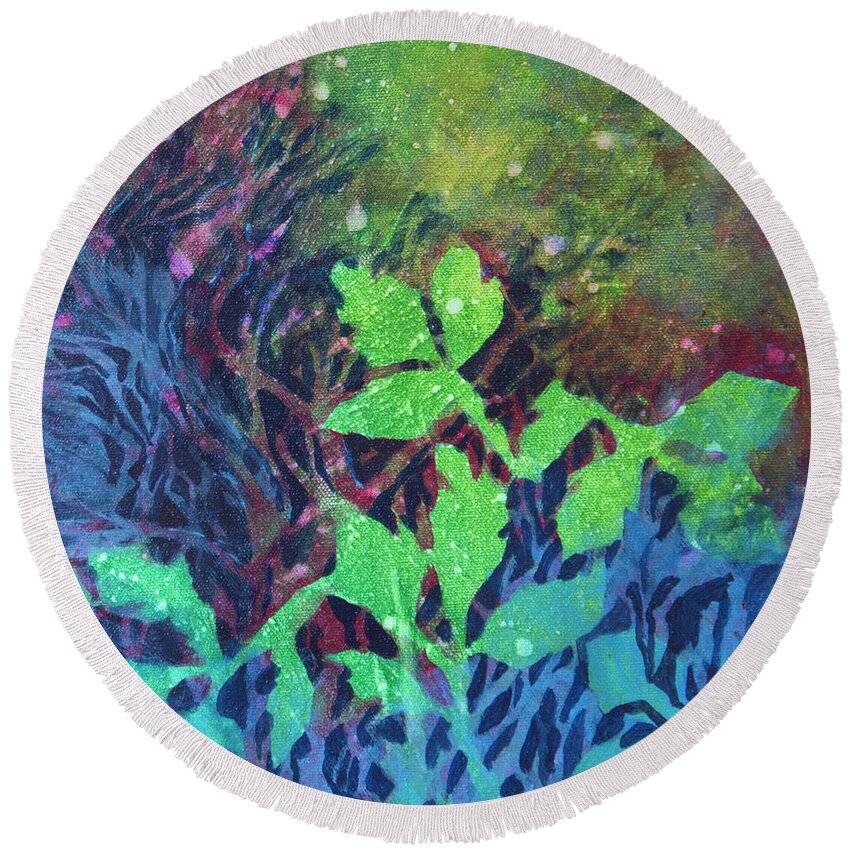 Autumn Leaves Round Beach Towel featuring the painting Hang On by Milly Tseng