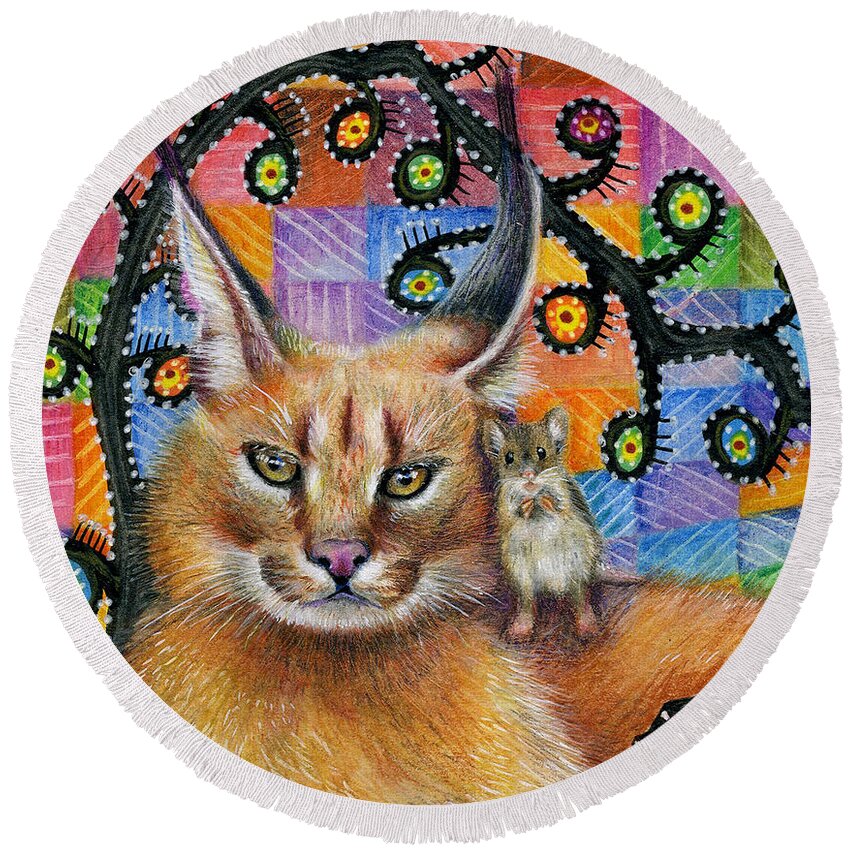Cat Round Beach Towel featuring the painting Hanging Out by Jacquelin L Vanderwood Westerman