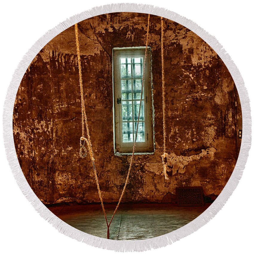 Charleston Old City Jail Round Beach Towel featuring the photograph Hanging Room by Patricia Schaefer