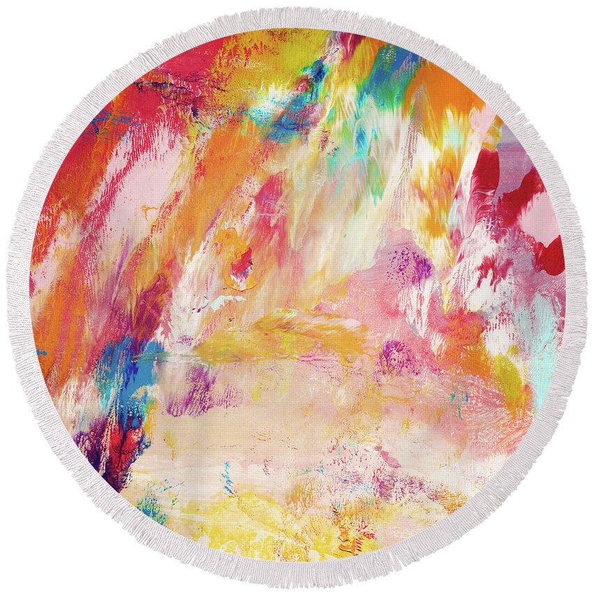 Abstract Painting Round Beach Towel featuring the painting Happy Day- Abstract Art by Linda Woods by Linda Woods