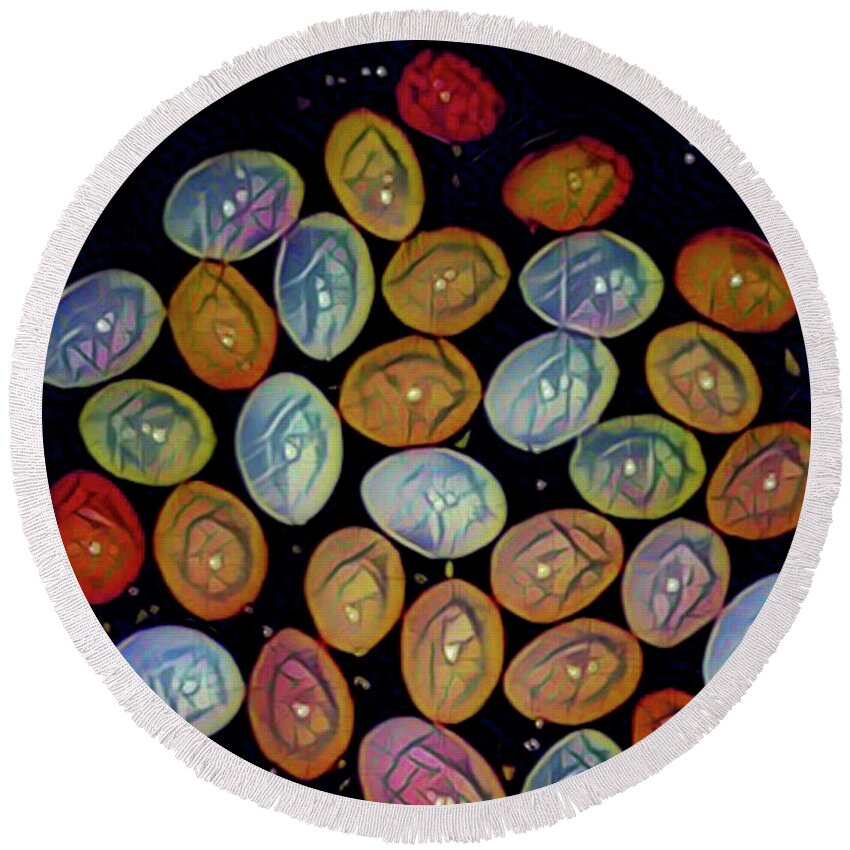 Eggs Round Beach Towel featuring the digital art Happy Eggs by Jackie MacNair