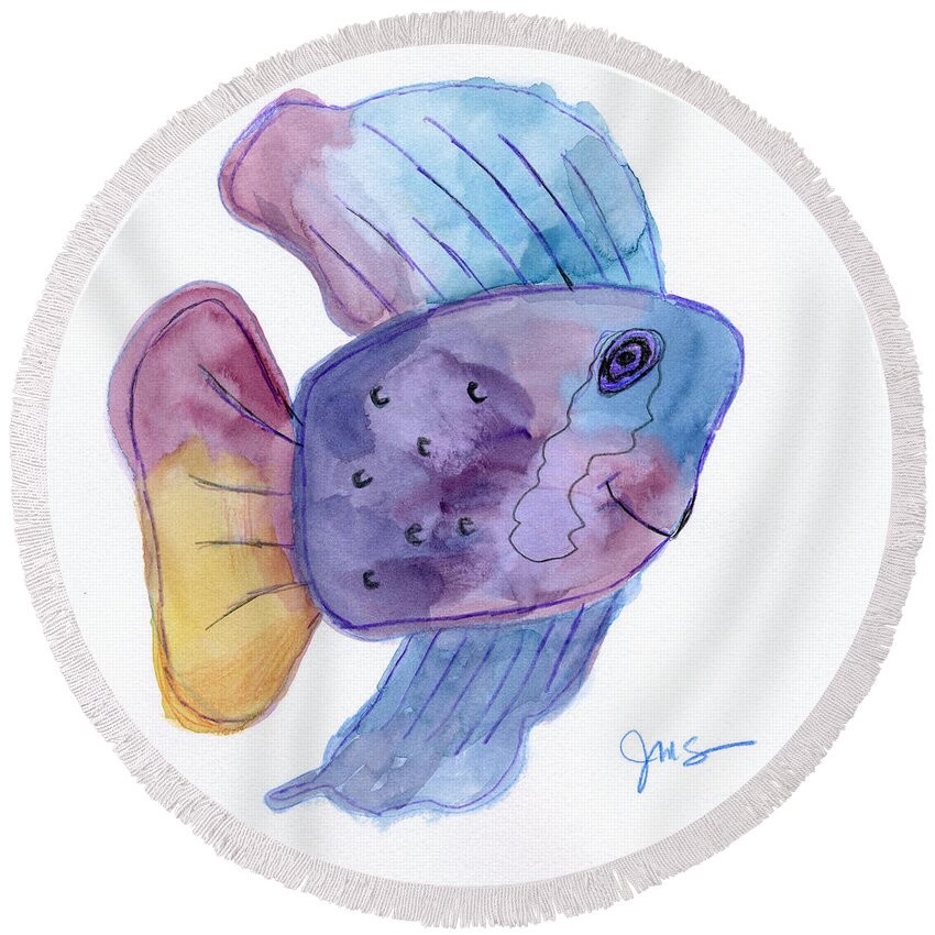 Fish Round Beach Towel featuring the painting Happy Fish by Julia Stubbe