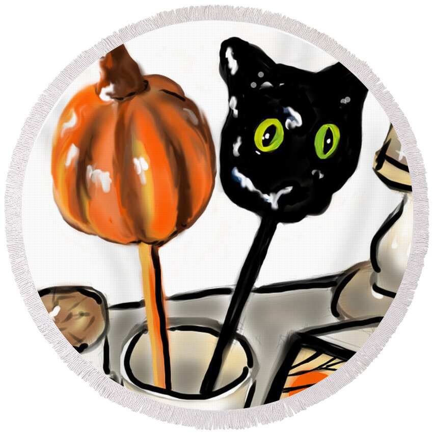 Halloween Round Beach Towel featuring the painting Happy Halloween by Jean Pacheco Ravinski