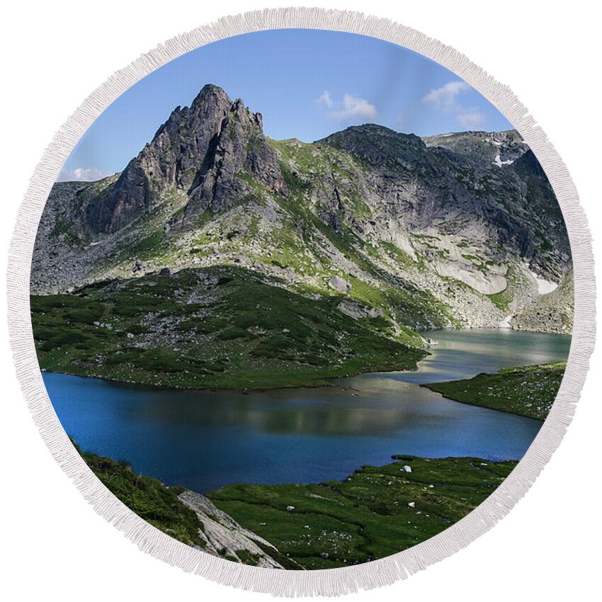 Mountain View Round Beach Towel featuring the photograph Haramiya Mountain-Twin Lake-2 by Steve Somerville