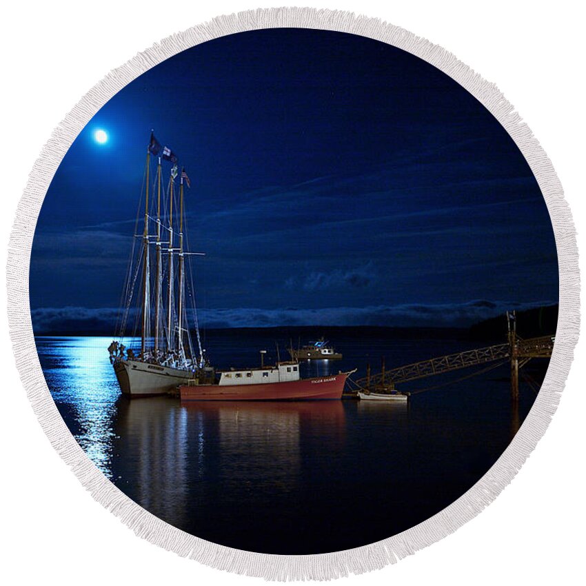 Lawrence Round Beach Towel featuring the photograph Harbor Moon by Lawrence Boothby