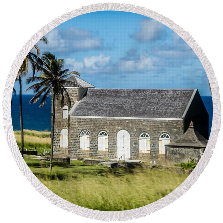 Saint Kitts Round Beach Towel featuring the photograph HARBOR of PEACE by Karen Wiles