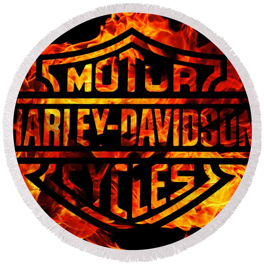  Harley  Davidson  Logo  Flames Round Beach Towel for Sale by 