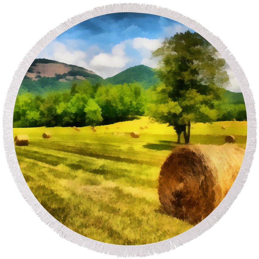 Harvest Round Beach Towel featuring the painting Harvest at Table Rock by Lynne Jenkins