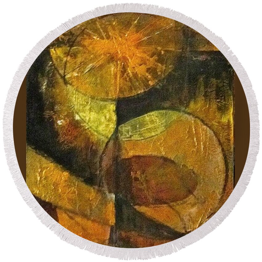 Abstract Round Beach Towel featuring the painting Harvest by Barbara O'Toole