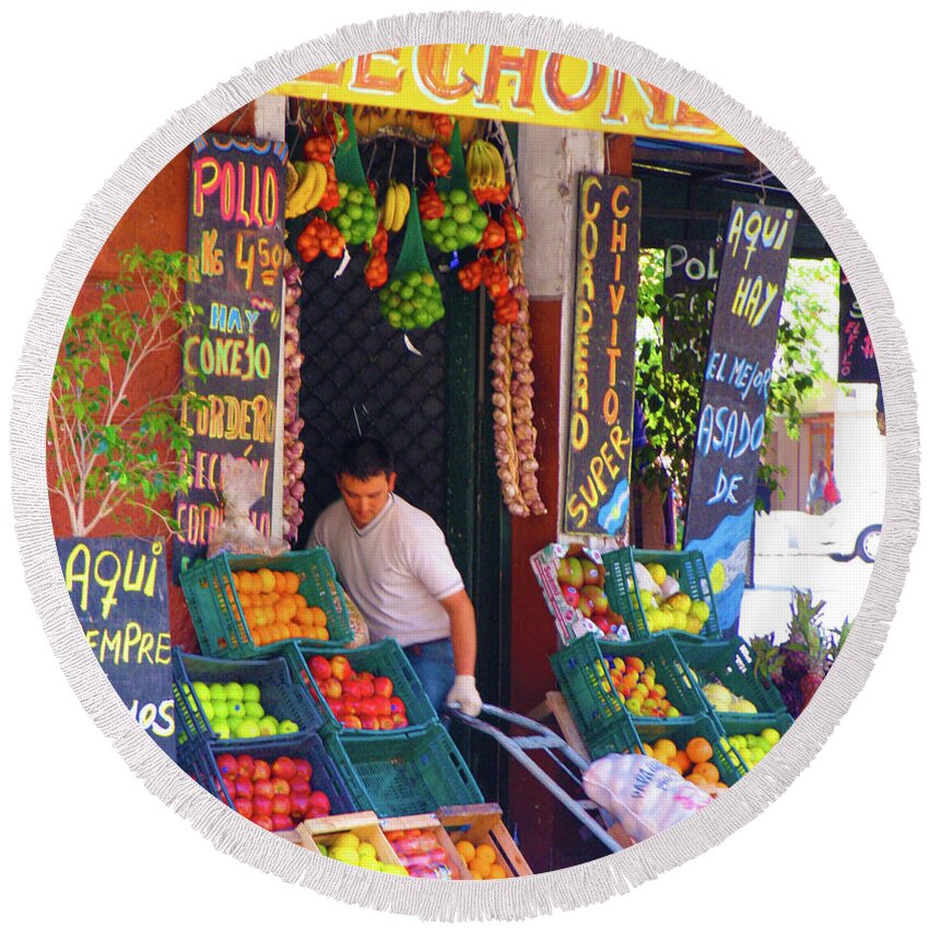 Fruit Stand Round Beach Towel featuring the photograph Harvest To Market by Ave Guevara