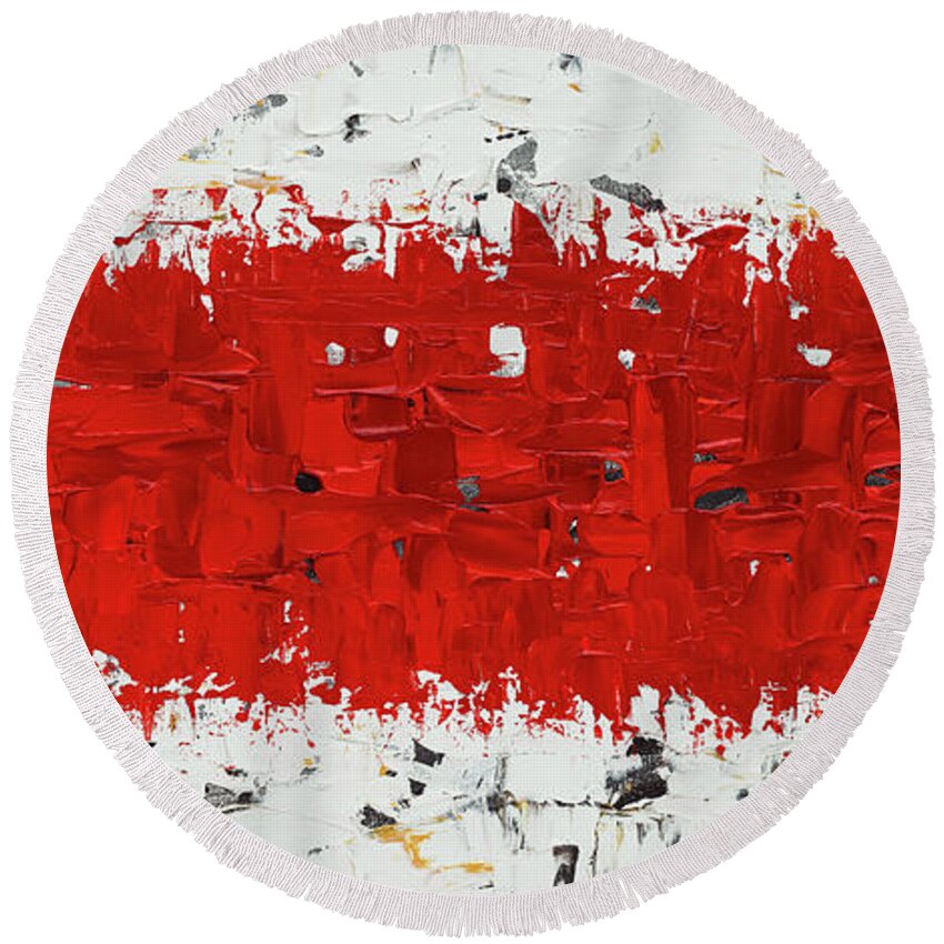 Abstract Art Round Beach Towel featuring the painting Hashtag red - Abstract Art by Carmen Guedez