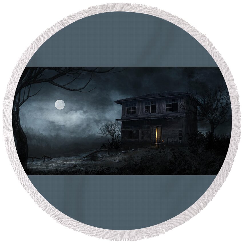 Haunted Houses Round Beach Towels