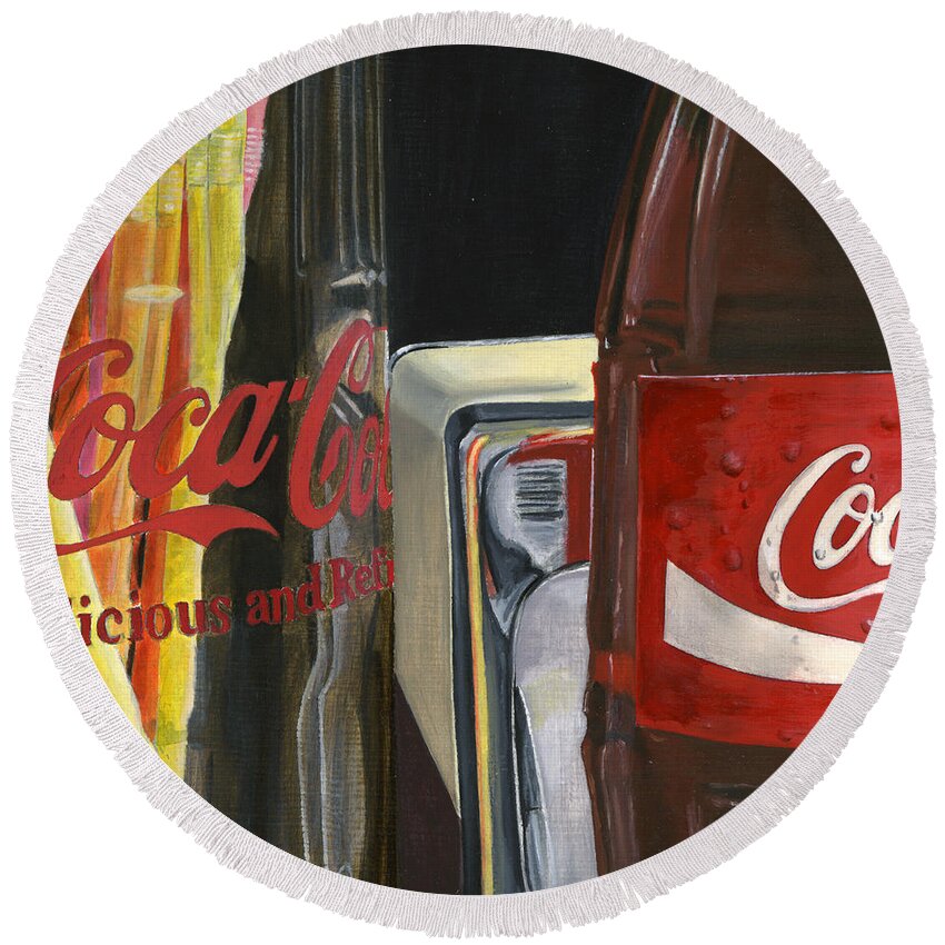 Coca Round Beach Towel featuring the painting Have a Coke... by Rob De Vries
