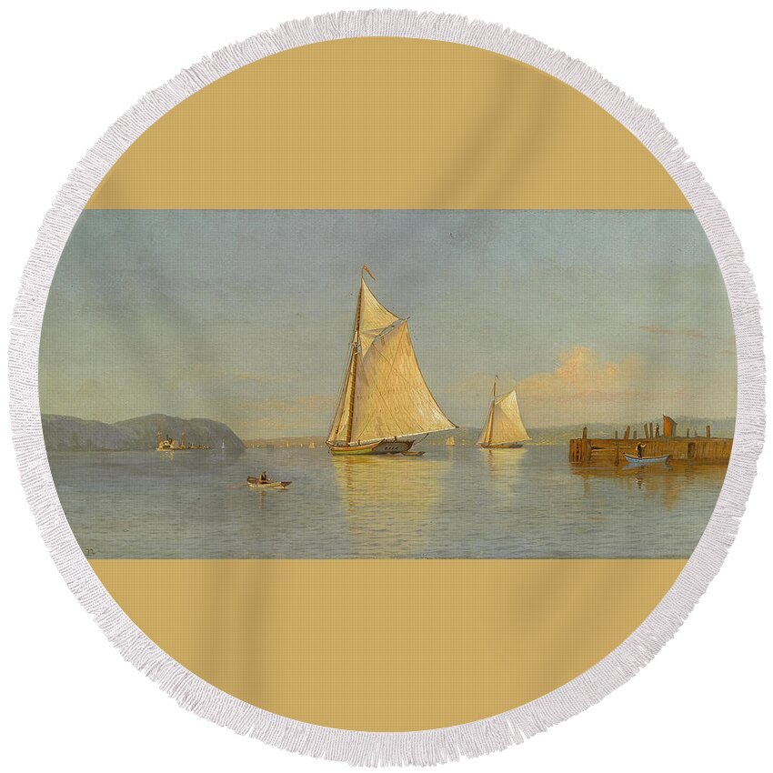 Francis Augustus Silva Round Beach Towel featuring the painting Haverstraw Bay. New York by Francis Augustus Silva