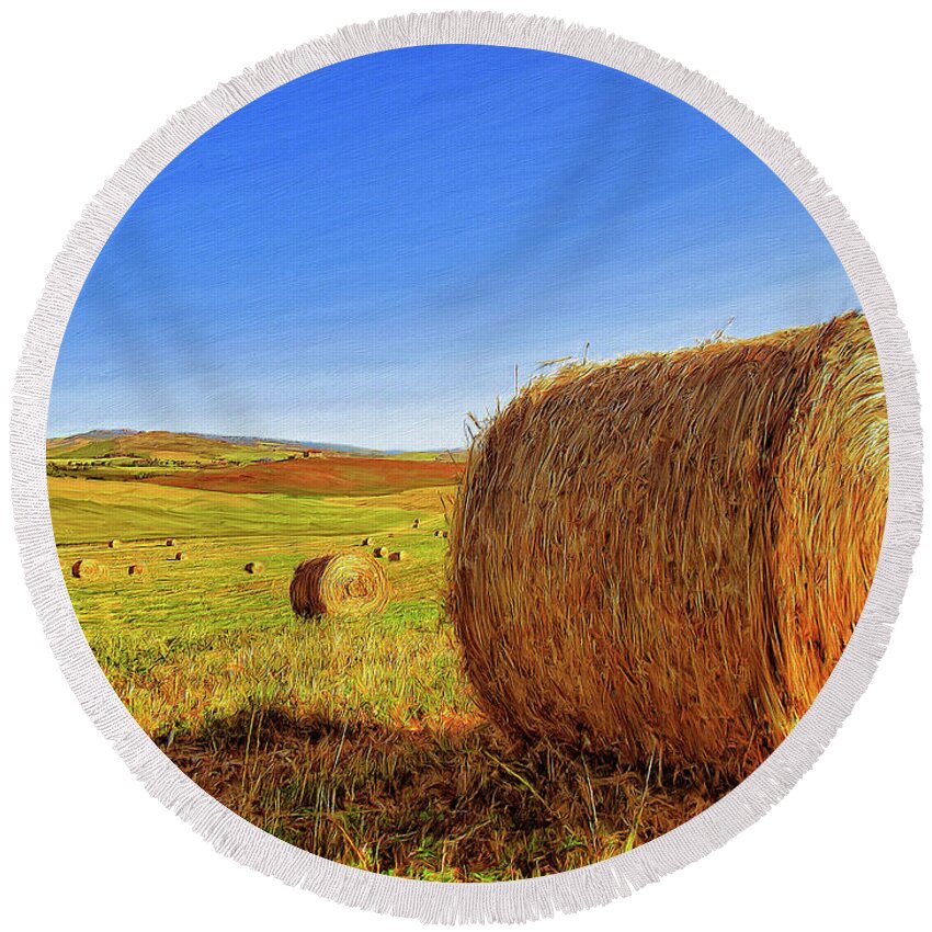 Hay Bales Round Beach Towel featuring the painting Hay Bales by Dominic Piperata