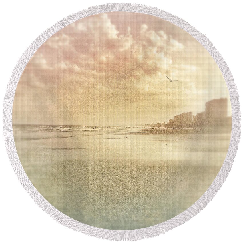 Photography Round Beach Towel featuring the photograph Hazy Day at the Beach by Melissa D Johnston