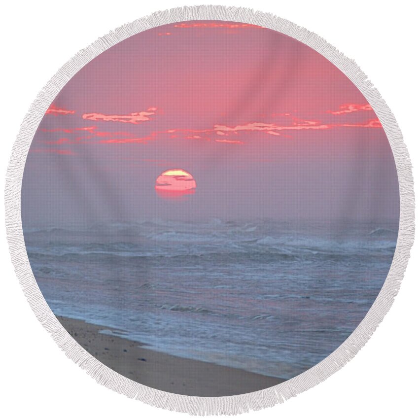 Haze Round Beach Towel featuring the photograph Hazy Sunrise I I by Newwwman