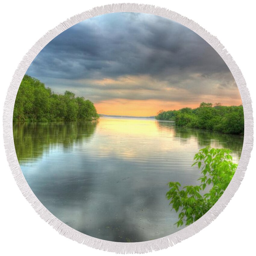 Lake Round Beach Towel featuring the photograph HDR Lake by Hunter Kressler