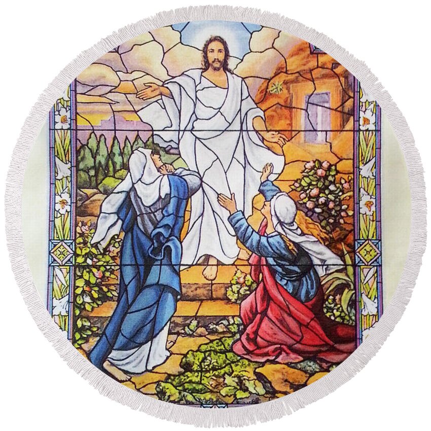 Jesus Round Beach Towel featuring the photograph He is Risen by Munir Alawi