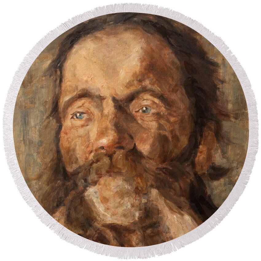 Portrait Round Beach Towel featuring the painting Head of an old Man by Darko Topalski