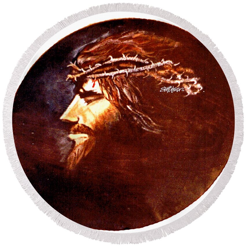 Jesus Christ Round Beach Towel featuring the painting Head of Christ by Seth Weaver