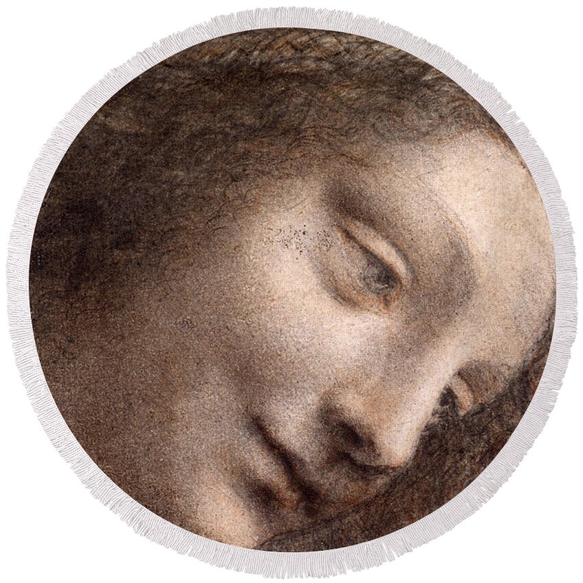 Head Of Virgin Round Beach Towel featuring the drawing Head of the Virgin Mary by Leonardo Da Vinci