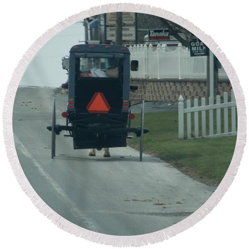 Amish Round Beach Towel featuring the photograph Heading Home from the Store by Christine Clark