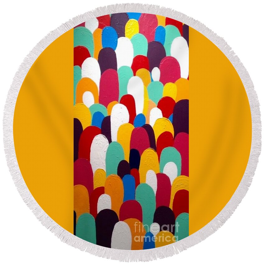 #bright #colorful #colors #contemporary #contemporaryart #expressionism #modernart #luxuryart #modernart #painting #surreal #urban Round Beach Towel featuring the painting Heads Up by Allison Constantino