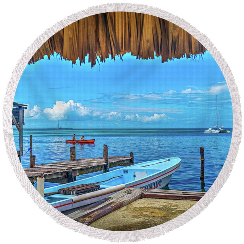 Caye Caulker Belize Round Beach Towel featuring the photograph Healthy lifestyle motivation by David Zanzinger